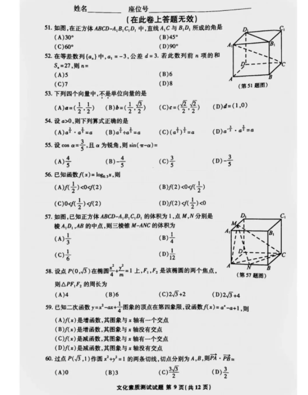 安徽高职分类考试数学